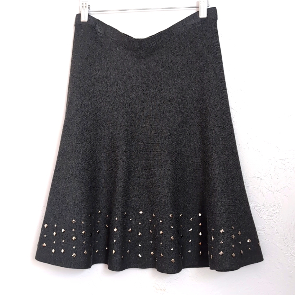 Vila Milano Charcoal Pull On Silver Stud Skirt Women's Size Large